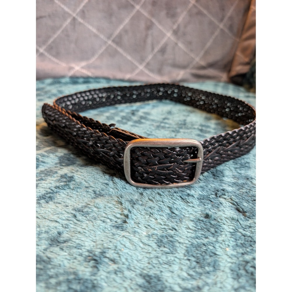 Dockers Mens Black Braided Belt Silver Buckle Faux Leather 1X 35040